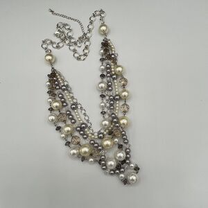 Vintage AVON SAQ Five Strand Faux Pearl Beaded White Gray Women’s Necklace Chic